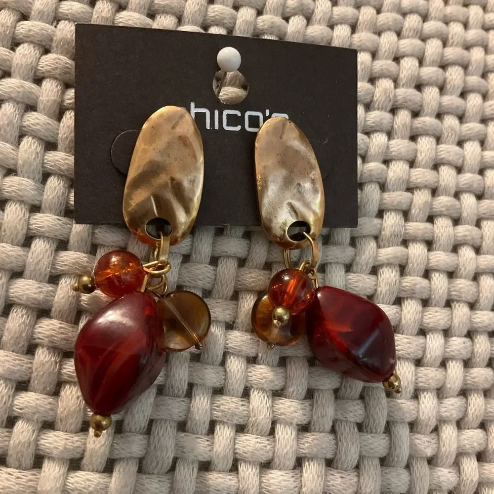 0056-Chico's‎ Gold and Deep Red Earrings